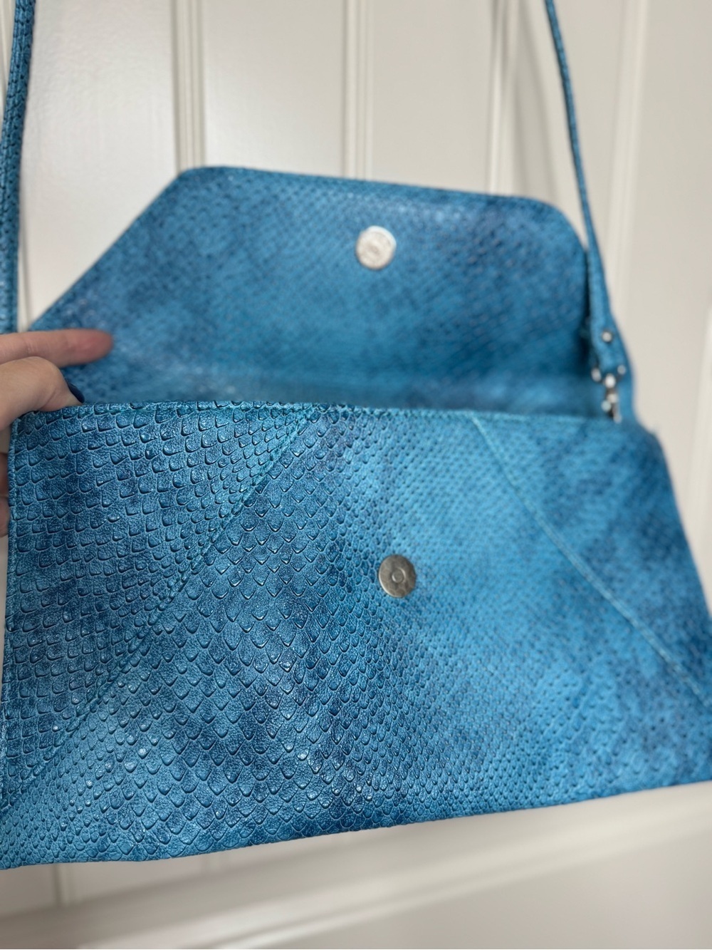 2/for $20 🪩 NEW Clutch & Crossbody Bag in Blue Teal, Faux Snakeskin - 6x12” - Picture 5 of 13